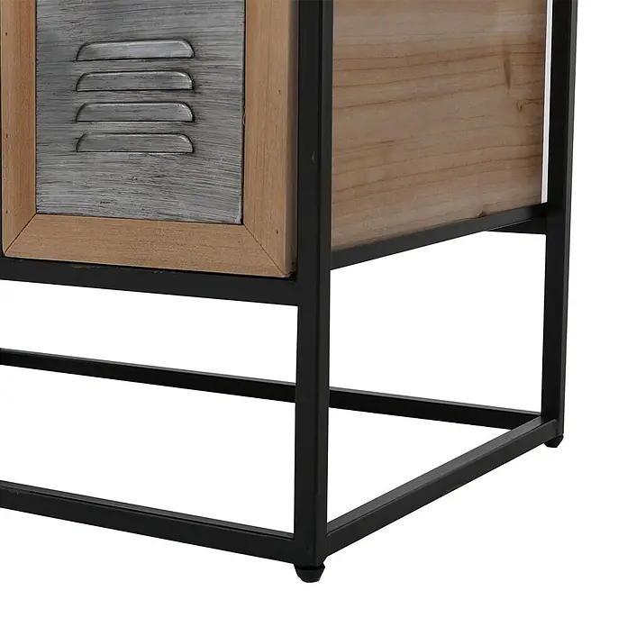 Mendler Kommode HWC-Q78 - L x B x H: 53 x 31 x 84 cm, Mehrfarbig, Anzahl Schubladen: 7 Stk. - Rustikales Industriemöbelstück mit hellem Holzrahmen, grauer Lamellen-Metallschublade und schwarzem Metallgestell.