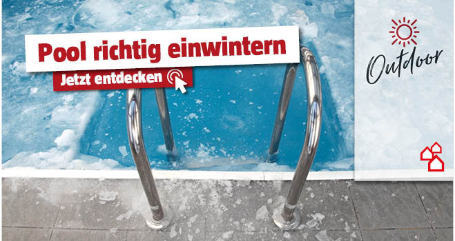 Poolleiter im Pool mit einer Eisschicht