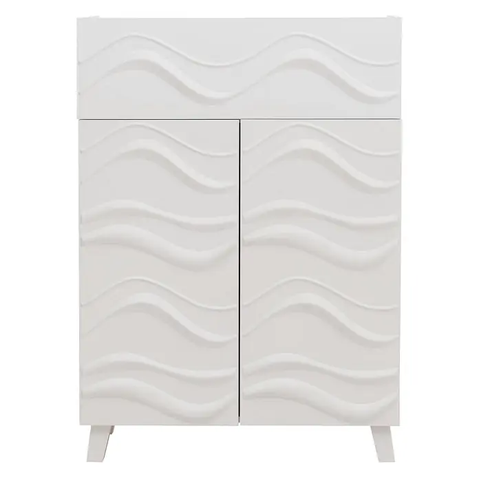 Mendler Kommode HWC-N86 - L x B x H: 76 x 36 x 107 cm, Weiß - Weißer Waschtischunterschrank mit gewellten Türen und Schublade, auf kleinen Beinen.