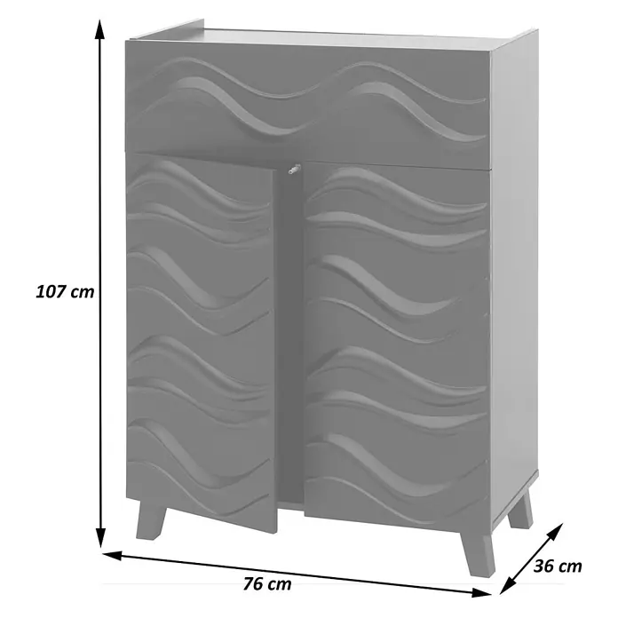 Mendler Kommode HWC-N86 - L x B x H: 76 x 36 x 107 cm, Weiß - Grauer Schrank mit gewellten Doppeltüren.