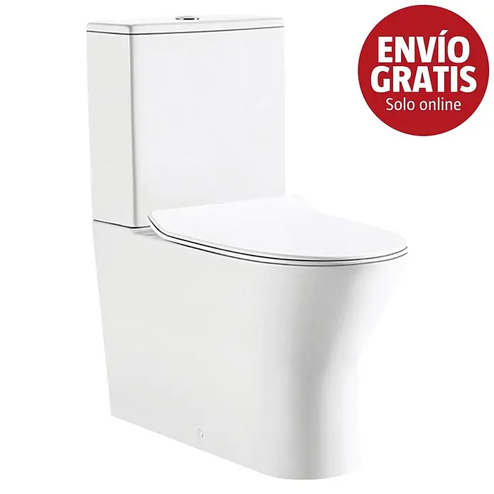 Pack de WC Nairon - Sin borde de descarga, Salida dual, Blanco - Inodoro blanco moderno de dos piezas.