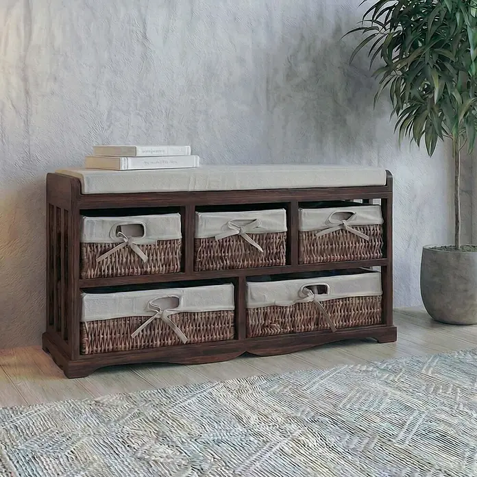 Mendler Kommode und Sitzbank mit 5 Schubladen, 45x77x36cm