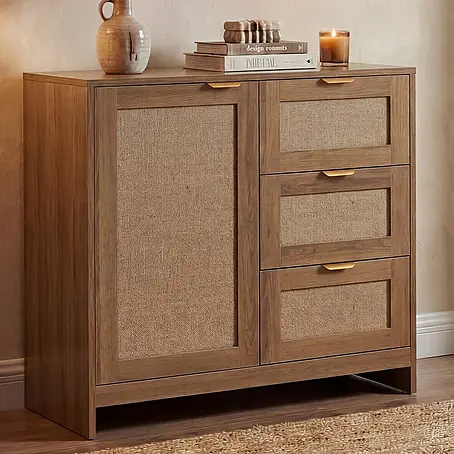 Mendler Kommode HWC-P50 MDF Melamin Leinenfront - braun
