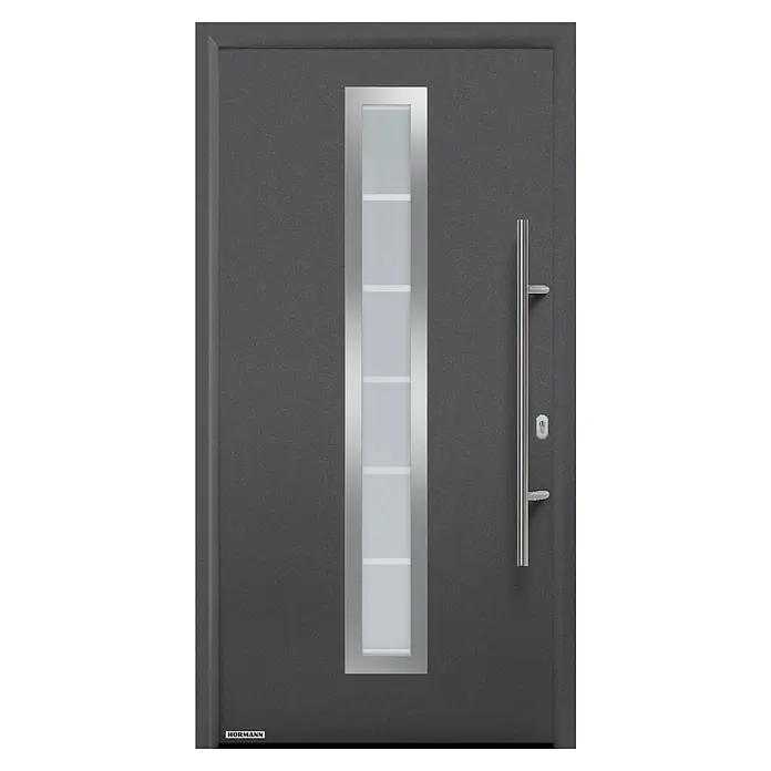 Hörmann EcoStar Haustür IsoPro Secur IPS 700B - DIN Anschlag: Rechts, 110 x 210 cm, Anthrazit Metallic außen, Verkehrsweiß innen - Vorderansicht
