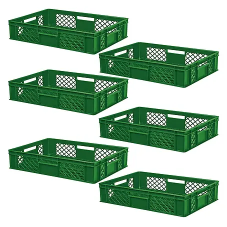 BRB 6x Eurobehälter/Stapelkorb durchbrochen, PE-HD, Industriequalität, lebensmittelecht, LxBxH 600x400x150 mm, grün