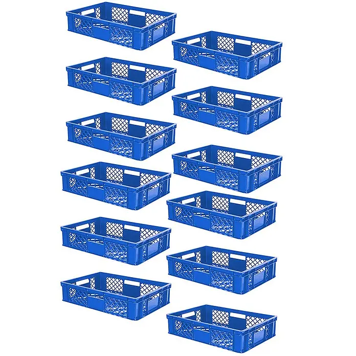 BRB Euroboxen-Set - L x B x H: 60 x 40 x 15 cm, Kunststoff, blau - Blauer Kunststoff-Stapelbehälter mit Gitterstruktur.