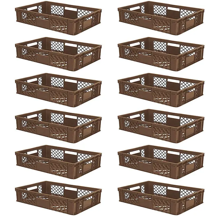 BRB Euroboxen-Set - L x B x H: 60 x 40 x 15 cm, Kunststoff, braun - Brauner rechteckiger Kunststoff-Backwarenkorb, stapelbar zur Lagerung.