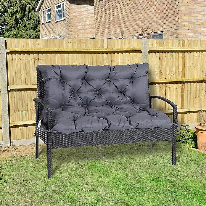 SONNENH Bankauflage - 1 Stk., L x B x H: 100 x 98 x 8 cm, Polyester, Dunkelgrau - Dunkelgraue Gartenbank in Rattan-Optik mit grauen Kissen, ideal für den Außenbereich.