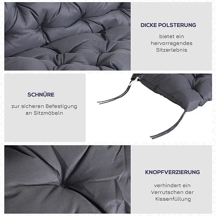 SONNENH Bankauflage - 1 Stk., L x B x H: 100 x 98 x 8 cm, Polyester, Dunkelgrau - Dunkelgraues, getuftetes Polsterkissen mit dicker Polsterung und Bändern zur Befestigung.