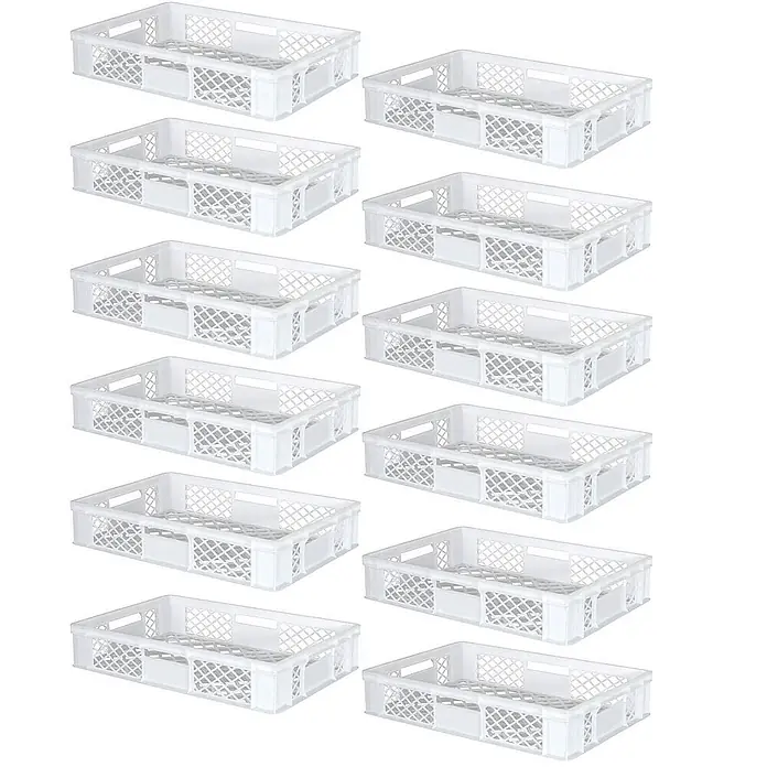 BRB Euroboxen-Set - L x B x H: 60 x 40 x 15 cm, Kunststoff, weiß - Mehrere weiße Kunststoff-Bäckereikörbe, zum Stapeln konzipiert.