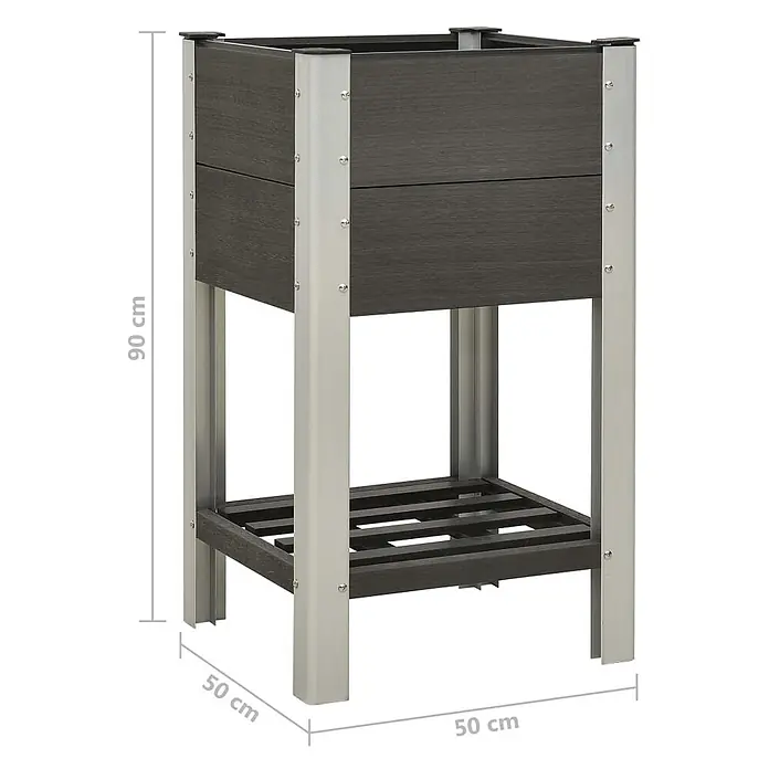 Furnicato Hochbeet WPC Grau 50 x 50 x 90 cm mit Ablageboden -  - Dunkelgraues Hochbeet aus Holzverbundwerkstoff mit silbernem Metallrahmen und Ablagefach, 90 cm hoch.
