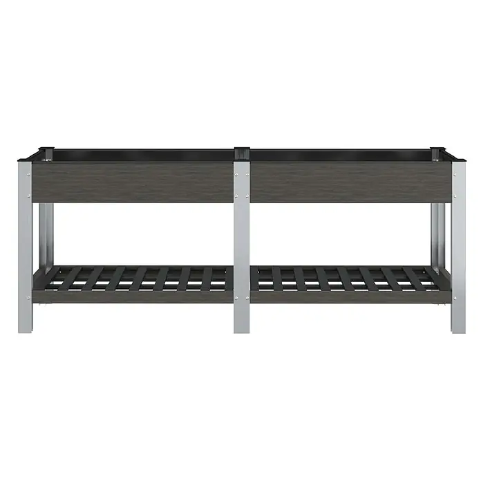 Furnicato Garten-Hochbeet WPC Grau 200 x 50 x 75 cm -  - Langer, dunkelgrauer Pflanzkastenständer in Holzoptik mit Lattenrostablage und silbernem Metallrahmen.