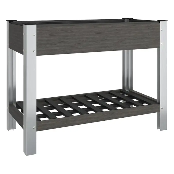 Furnicato Garten-Hochbeet WPC Grau 100 x 50 x 75 cm -  - Hochbeet aus dunkelgrauem WPC mit silbernem Metallrahmen und Lattenrost-Ablage.