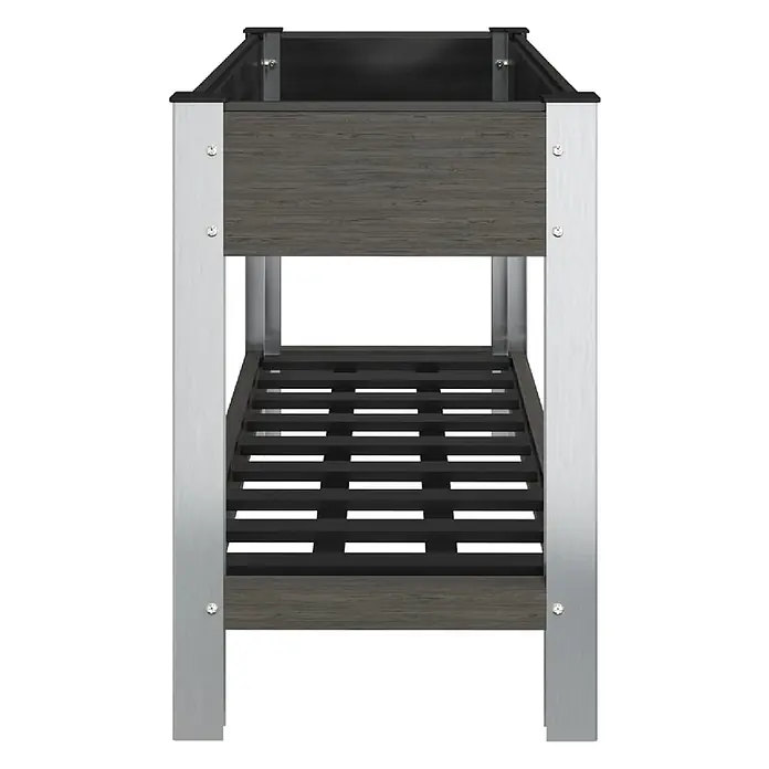 Furnicato Garten-Hochbeet WPC Grau 100 x 50 x 75 cm -  - Erhöhtes Pflanzgefäßgestell in Holzoptik grau mit silbernem Metallrahmen und schwarzem Lattenrost.