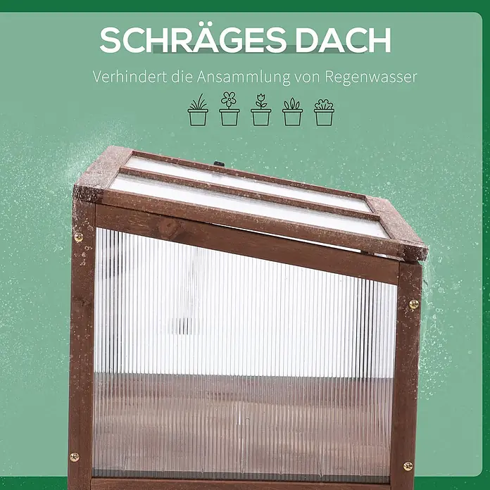 Furnicato Hochbeet - 90 x 50 x 93 cm, Verbundwerkstoff, Braun - Braunes Holz-Frühbeet mit schrägem Dach, das Regenwasser ableitet.