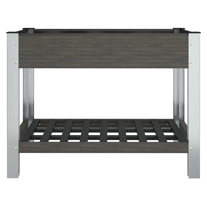 Furnicato Garten-Hochbeet WPC Grau 100 x 50 x 75 cm -  - Rechteckiger Ständer mit dunkelgrauer Holzmaserung-Oberplatte und Lattenboden, getragen von silbernen Metallbeinen.