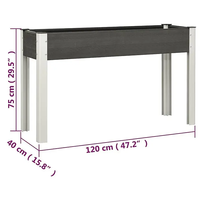 Furnicato Garten-Hochbeet WPC Grau 120 x 40 x 75 cm -  - Dunkelgraues Hochbeet mit hellgrauen Beinen, Maße 120 cm Länge, 40 cm Breite, 75 cm Höhe.