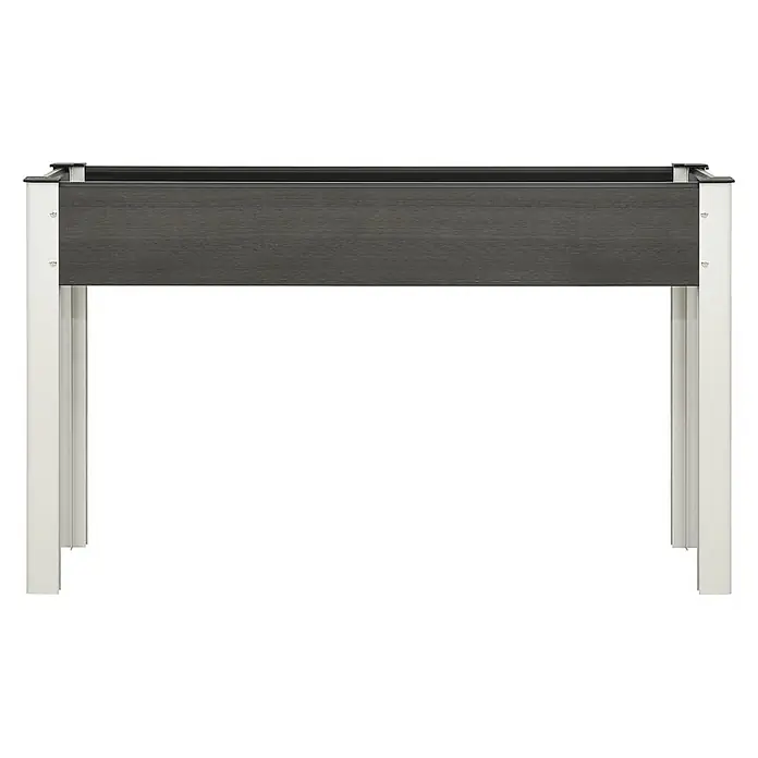Furnicato Garten-Hochbeet WPC Grau 120 x 40 x 75 cm -  - Erhöhtes Pflanzgefäß mit dunkelgrauen Holzoptik-Paneelen und silbernem Metallrahmen.