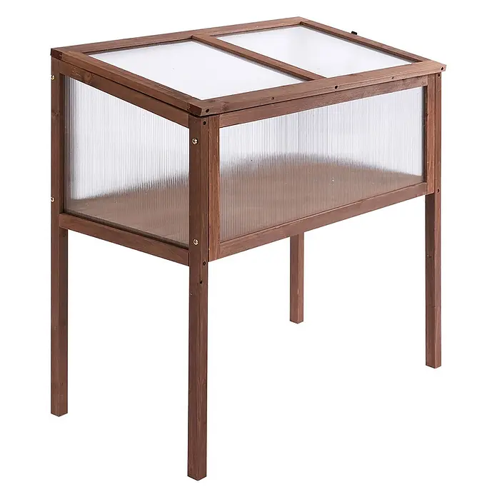Furnicato Hochbeet - 90 x 50 x 93 cm, Verbundwerkstoff, Braun - Braunes Holz-Frühbeet mit transparenten, gewellten Polycarbonatplatten und erhöhtem Design auf vier Beinen.