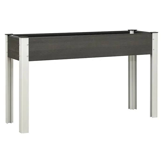Furnicato Garten-Hochbeet WPC Grau 120 x 40 x 75 cm -  - Dunkelgraues Hochbeet in Holzoptik auf einem hellen Metallständer.