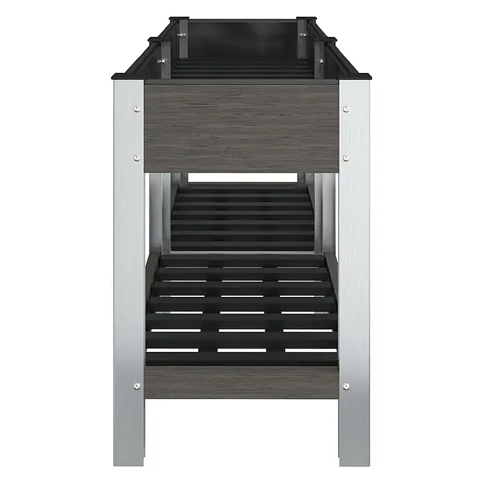 Furnicato Garten-Hochbeet WPC Grau 175 x 50 x 75 cm -  - Zweistufiges Hochbeet mit grauem Holzoptik-Paneelen, silbernem Rahmen und schwarzem Lattenrost.