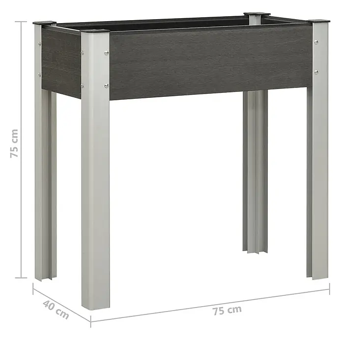 Furnicato Hochbeet WPC - 40 x 75 x 75 cm, Verbundwerkstoff, Grau - Dunkelgraues Hochbeet aus WPC mit silbernem Metallrahmen und Beinen.