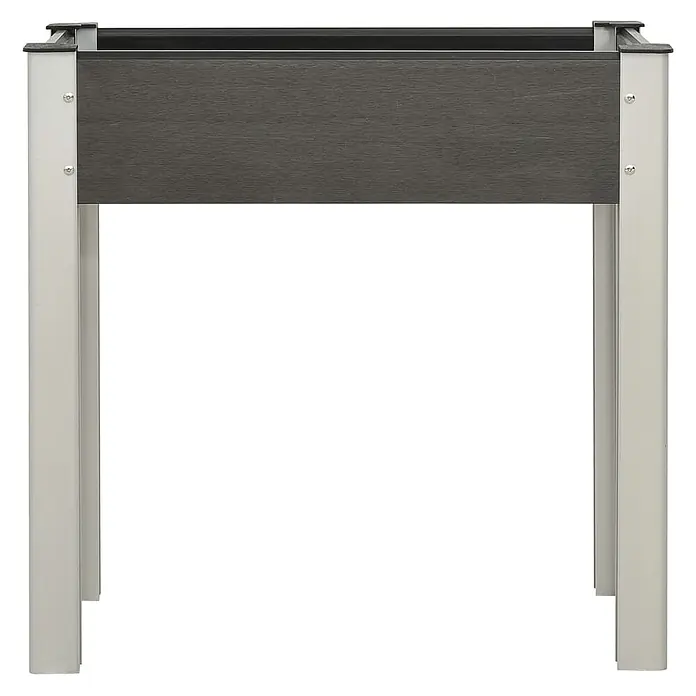 Furnicato Hochbeet WPC - 40 x 75 x 75 cm, Verbundwerkstoff, Grau - Hochbeet mit dunkelgrauem Holzoptik-Pflanzgefäß und silbernen Metallbeinen.