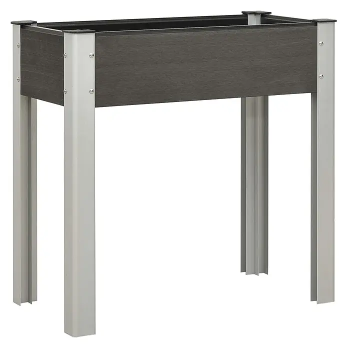 Furnicato Hochbeet WPC - 40 x 75 x 75 cm, Verbundwerkstoff, Grau - Rechteckiges Hochbeet mit dunkelgrauen WPC-Paneelen und silbernem Metallrahmen.
