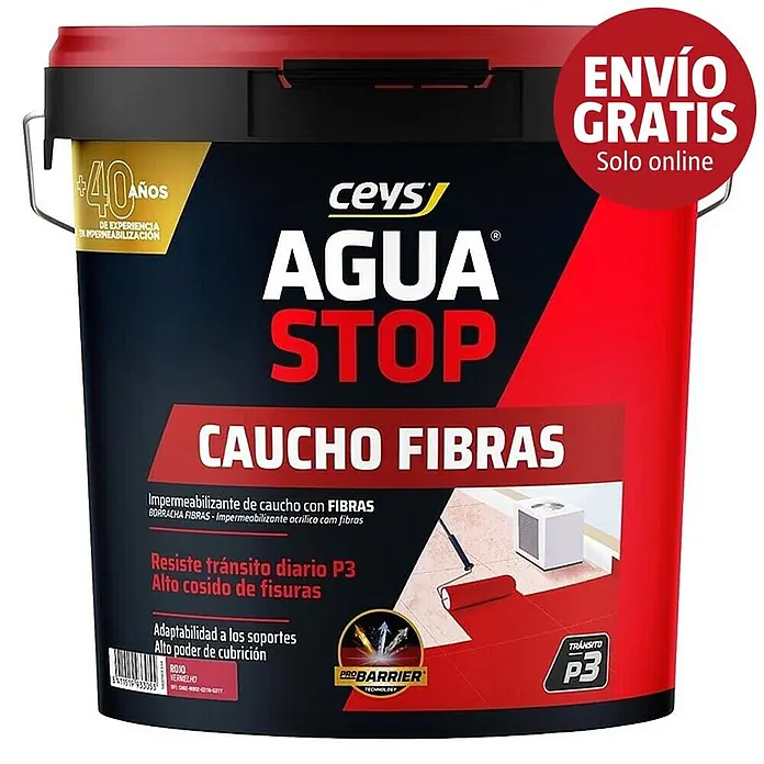 Ceys Impermeabilizante caucho acrílico Agua Stop - 20 kg, Rojo - Cubo rojo y negro CEYS AGUA STOP de pintura impermeabilizante con fibras, resalta resistencia P3 al tránsito.