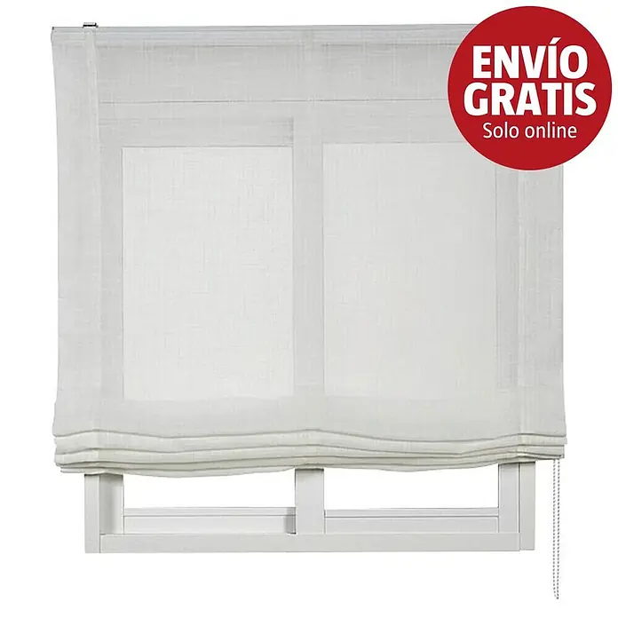 Estor enrollable Paqueto Linum - An x Al: 135 x 175 cm, Blanco, Unicolor - Estor romano blanco translúcido con pliegues horizontales cubriendo una ventana.