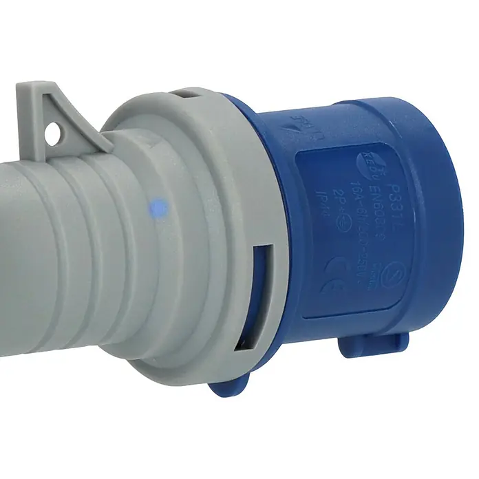 Brennenstuhl Verlängerungskabel CEE-Stecker und Winkelkupplung Schutzkontakt - 10 m, IP44, H07RN-F - Grau-blauer Industriestecker aus Kunststoff für 16A, 200-250V Anwendungen.