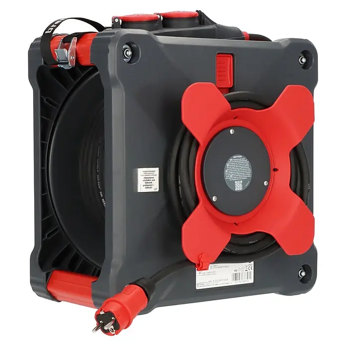 Brennenstuhl Kabeltrommel mit Powerblock KC 3200 5 - Kunststoff, 38 m, H07RN-F, IP44 - Robuste graue und rote Kabeltrommel mit mehreren Steckdosen und schwarzem Verlängerungskabel. Für den Außen- oder professionellen Einsatz.