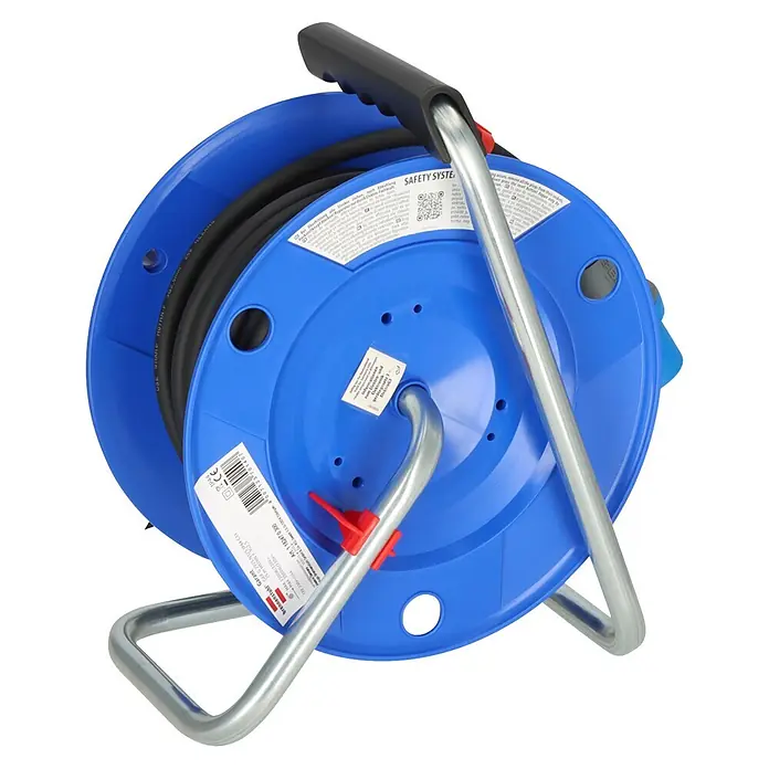 Brennenstuhl Kabeltrommel Garant G CEE IP44 Camping - Kunststoff, 25 m, H07RN-F, IP44 - Robuste blaue Kabeltrommel mit schwarzem Stromkabel, silbernem Metallständer und schwarzem Griff.