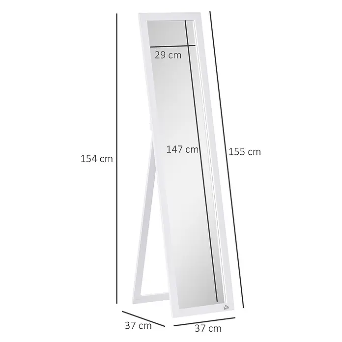 Homcom Standspiegel - Gold, Glas - Weißer Standspiegel mit Rahmen in voller Länge. Maße werden angezeigt.