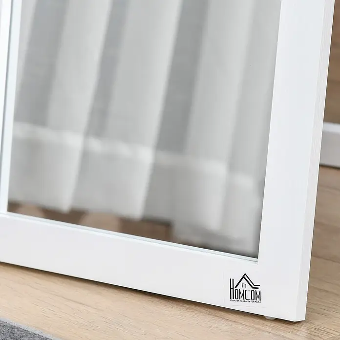 Homcom Standspiegel - Gold, Glas - Weißer Spiegel mit strukturierter Rahmen und HOMCOM-Logo.