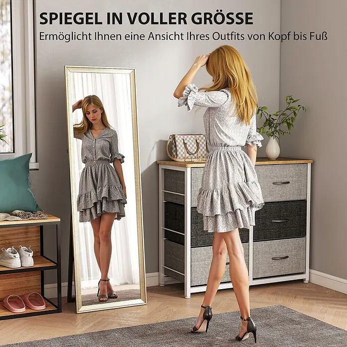 HOMCOM-Ganzkörperspiegel-50L x 1,5B x 161,5H cm-Gold -  - Goldgerahmter Ganzkörperspiegel, der eine Ansicht des Outfits von Kopf bis Fuß ermöglicht.