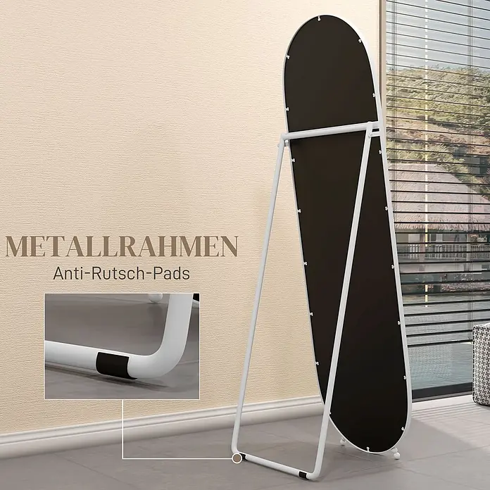 HOMCOM-Ganzkörperspiegel-40L x 3B x 120H cm-Transparent -  - Weißer Metallrahmen Standspiegel, Rückseite mit Anti-Rutsch-Pads.