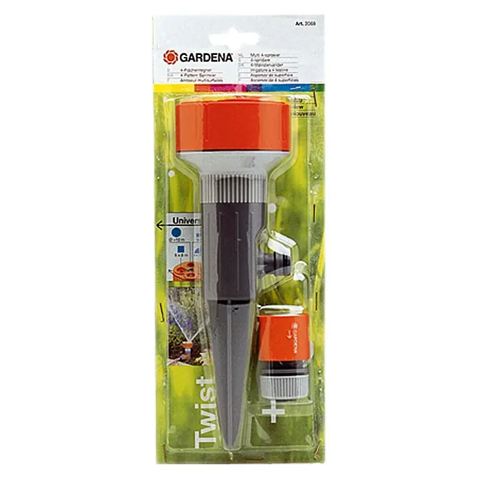 Gardena Classic Regner 4-Flächen-Regner TWIST - Max. Regnerfläche: 100 m², Anzahl Sprühformen: 4 Stk., Erdspieß - Vorderansicht