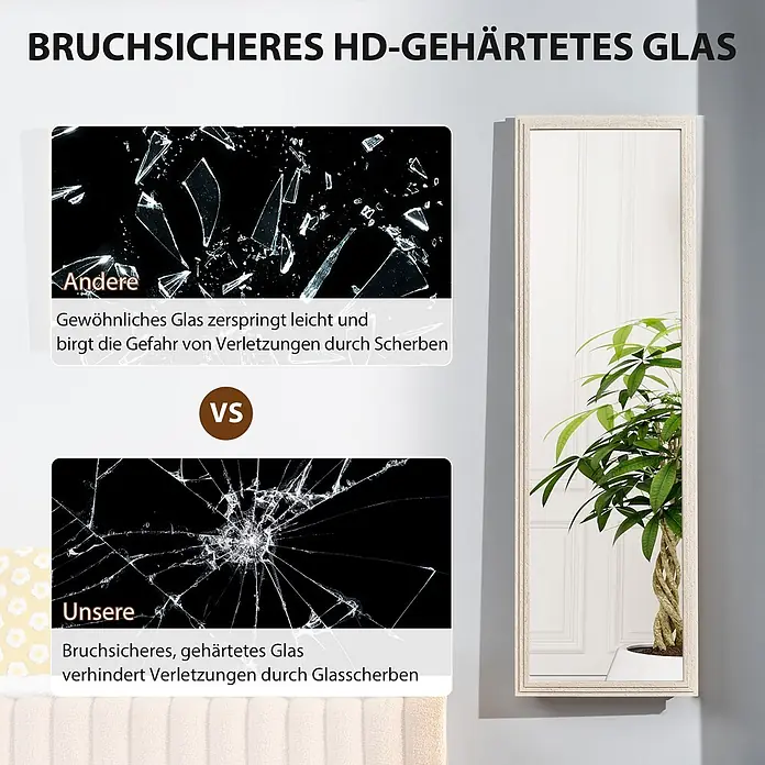 HOMCOM-Ganzkörperspiegel-50L x 4B x 160H cm-Weiß -  - Ganzkörperspiegel mit hellem Rahmen und bruchsicherem HD-gehärtetem Glas für Sicherheit.