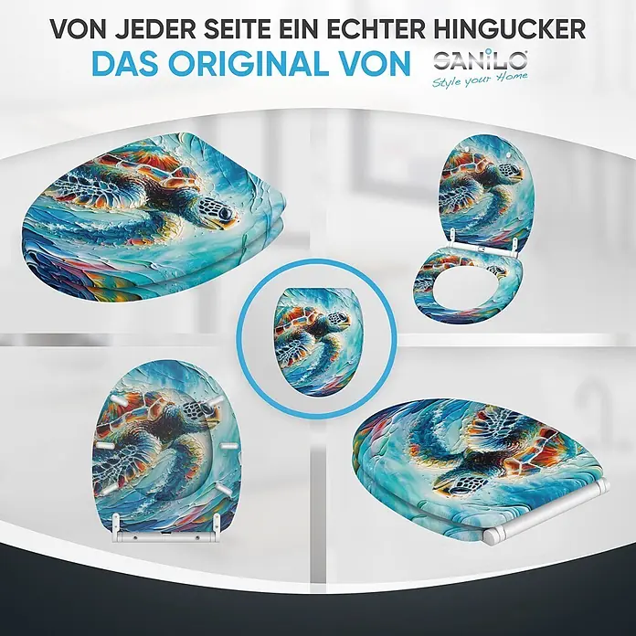 WC-Sitz mit Absenkautomatik & Top Fix Maruva -  - Toilettensitz mit farbenfrohem, gemaltem Meeresschildkröten-Motiv.