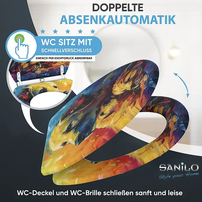 WC-Sitz mit Absenkautomatik & Top Fix Snuggle -  - Bunter WC-Sitz mit abstraktem Kunstdesign, Absenkautomatik und Schnellverschluss zur einfachen Abnahme.