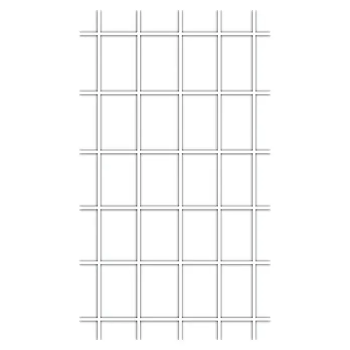 Bellissa Wandspalier - 75 x 150 cm, Materialstärke: 5 mm, Anzahl Streben: 5 Stk., Weiß - Illustration eines weißen Drahtgeflechts mit rechteckigen Maschen und schattierten Linien, ideal für den Einsatz als Zaun oder zur Verstärkung.