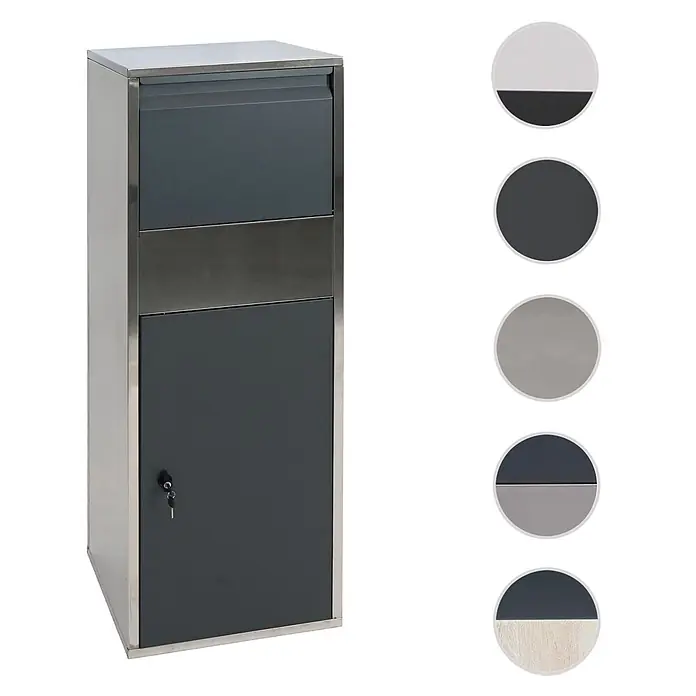 Mendler Paketkasten HWC-G80 - Edelstahl anthrazit -  - Freistehender dunkelgrauer Briefkasten mit Edelstahlelementen, Briefschlitz und abschließbarer Tür.