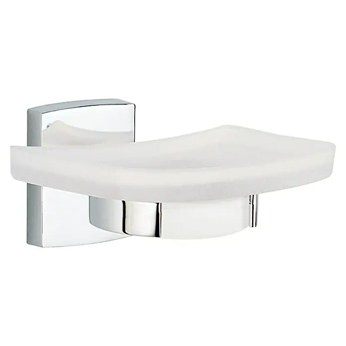 Tesa Soporte de jabón KL123 - L x An x Al: 132 x 12 x 6 cm, Metal, Cromo - Elegante jabonera de pared con cromo y vidrio esmerilado para un toque moderno en el baño. Añade sofisticación y funcionalidad.