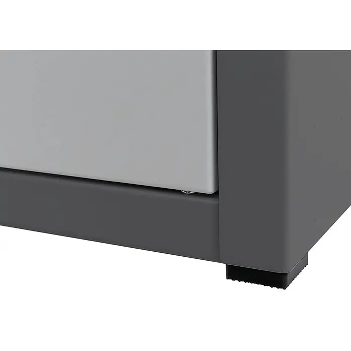Mendler Paketkasten HWC-O51 Stahl 78x49x38cm - dunkelgrau/hellgrau -  - Graues Metallschrankunterteil mit hellgrauer Verkleidung und schwarzem Gummifuß.