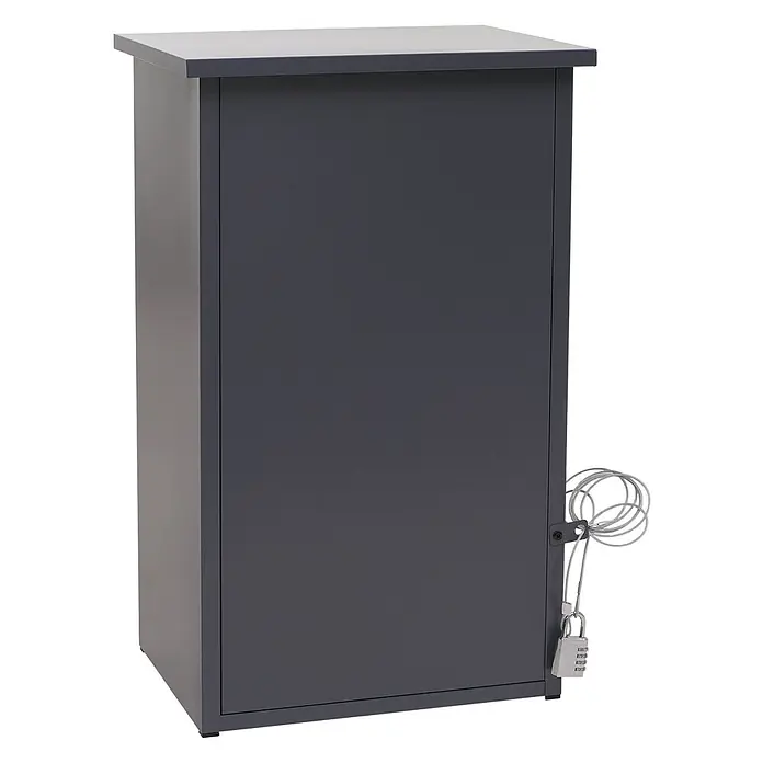 Mendler Paketkasten HWC-O51 Stahl 78x49x38cm - dunkelgrau/hellgrau -  - Dunkelgrauer Metall-Sicherheitsschrank mit Zahlenschloss und Haltekabel.