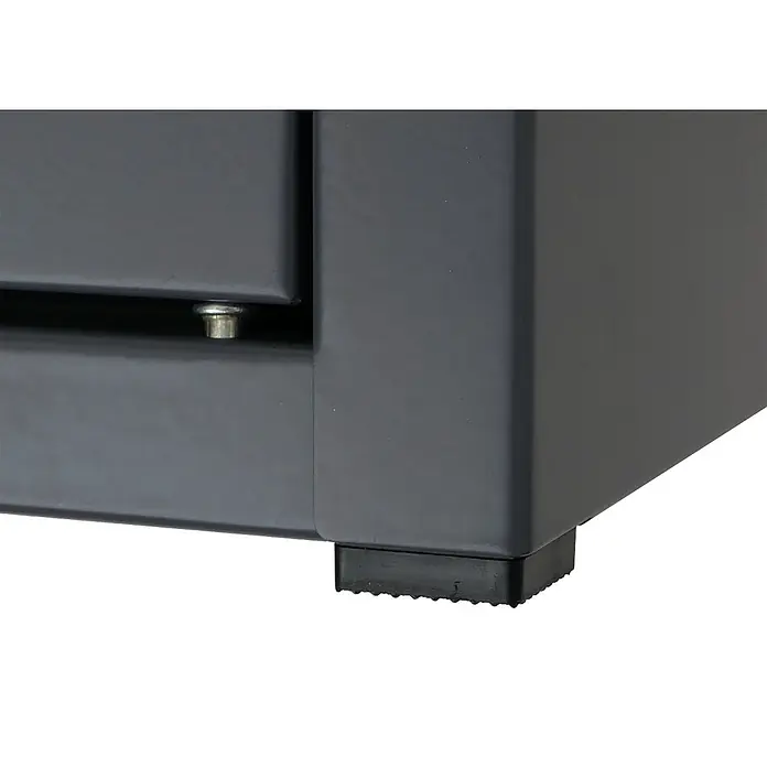 Mendler Paketkasten HWC-O51 Stahl 78x49x38cm - dunkelgrau -  - Untere Ecke einer dunkelgrauen Metalleinheit mit Metallstift und schwarzem, geriffeltem Gummifuß.