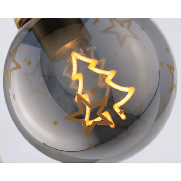 Paulmann LED-Weihnachtsdekoleuchte Christmas Globe - Braunglas, Batteriebetrieben, LED - Dekorative Glühbirne mit Weihnachtsbaum-Glühfaden und goldenen Sternmustern.