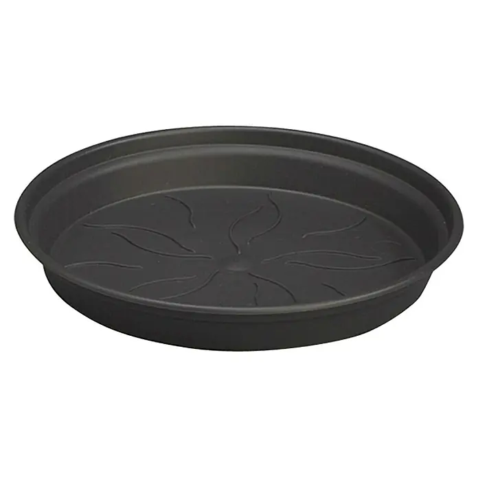Elho Green Basics Maceta para planta + plato redondo - Dimensiones externas (Ø x Al): 17 x 16 cm, Plástico, Negro - Plato de plástico negro para macetas con textura acanalada, ideal para uso interior/exterior para mantener las plantas limpias y ordenadas.