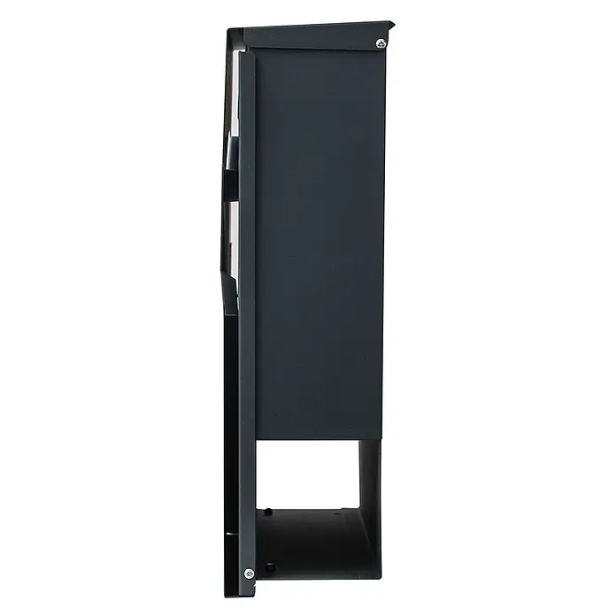 Mendler Briefkasten HWC-B31, pulverbeschichtet - anthrazit -  - Seitenansicht eines dunkelgrauen Anthrazit-Metallbriefkastens in modernem, schlankem Design.